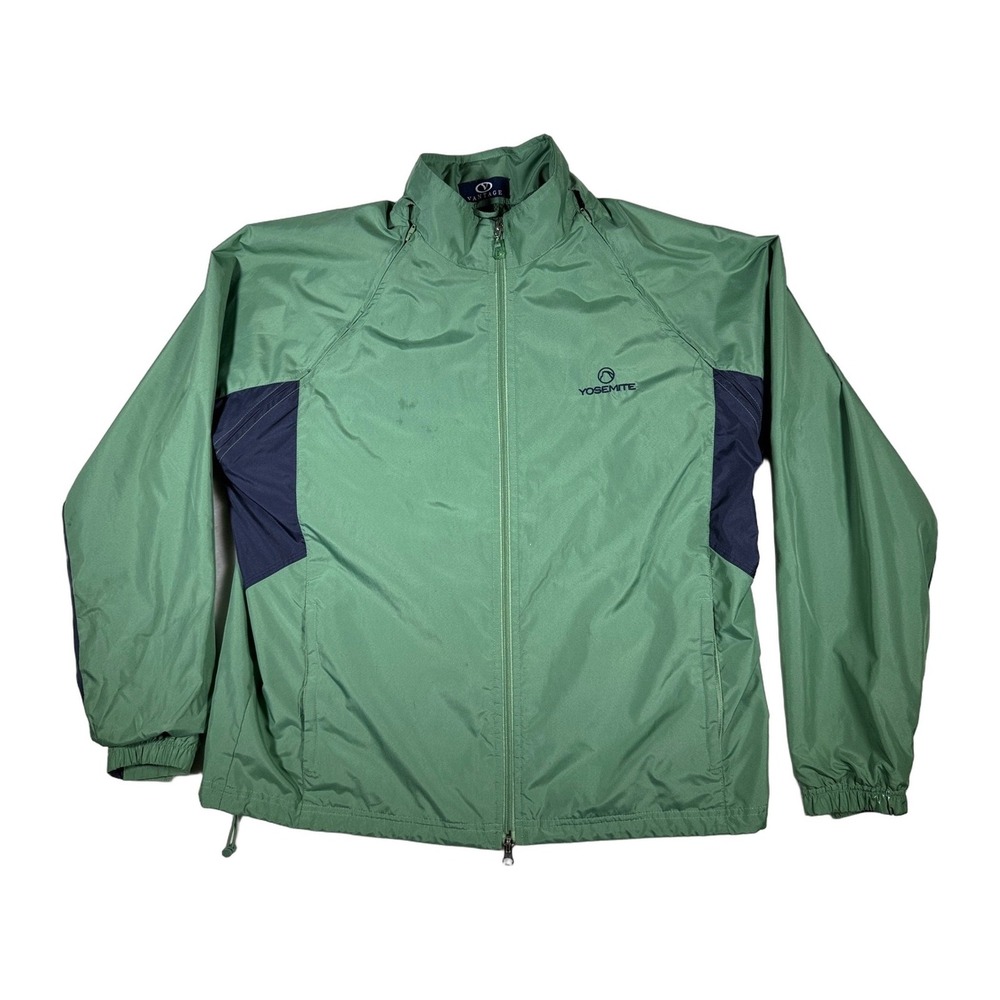 Vantage Yosemite Green Navy Colorblock Zip Up Hooded Windbreaker Jacket LG Mens